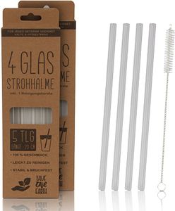 Strohhalme aus Glas Transparent 20cm Länge mit Reinigungsbürste ( 12er Pack ) wiederverwendbar, Stabil und  Bruchfest