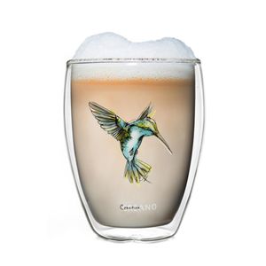 Creano doppelwandiges Tee-Glas, Latte Machiato, Thermobecher Kolibri | 250ml in exklusiver Geschenkbox, blau