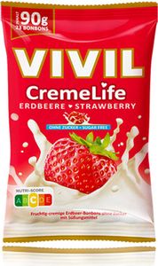 Vivil Creme Life Erdbeer fruchtige Lutschbonbons zuckerfrei 90g