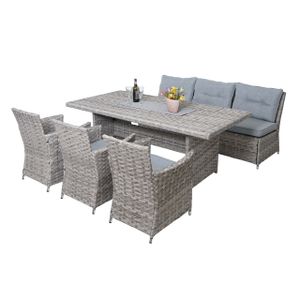 Poly-Rattan Sitzgruppe HWC-G59, Gartengarnitur Sofa Lounge-Set, 200x100cm  grau, Kissen hellgrau