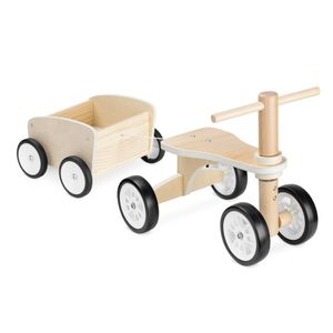 Navaris Lauflernrad aus Holz mit Anhänger - Laufrad für Kinder ab 18 Monate - Rutschauto Holzlaufrad Rutscher - 4 Räder Baby Fahrrad Rutschfahrzeug