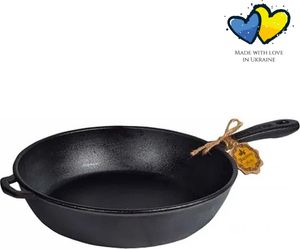 MAYSTERNYA Schmorpfanne aus Gusseisen – ø 28 x 6 cm – Bratpfanne – Grillzubehör – Schmorpfanne – Pfannenset – Grillpfanne – Geschenk – Schwarz