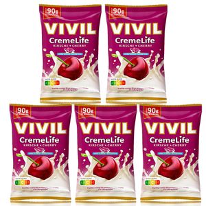 Vivil Creme Life Kirsche fruchtige Bonbons zuckerfrei 90g 5er Pack