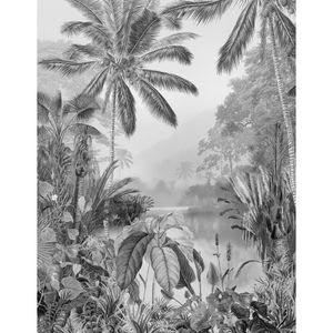 Netkaná tapeta Komar - Lac Tropical Black & White - Rozmery: 200 x 270 cm (šírka x výška) - 2 panely, obývacia izba, spálňa, tapety