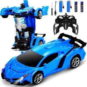 2 in 1 1:18 Transformer Auto Rennauto Roboter mit Fernbedienung Kinder Spielzeug Transformers Toys Fernbedienung(Blua) Weihnachtsgeschenk