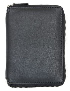 Černá měkká kožená kapsa na zip na pas, mince, palubní vstupenku a karty