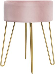 Samthocker Sitzhocker rund, Schminkhocker mit stabilen goldenen Metallfüßen, Fußhocker Samtstuhl Gepolsterter Hocker für Wohnzimmer & Schlafzimmer (Pink)