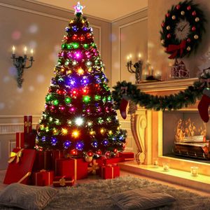 GOPLUS 210 cm Künstlicher Weihnachtsbaum mit LED Beleuchtung 8 Lichtmodi & 6 Lichtfarben Glasfaser Grüner Tanne Christbaum Weihnachtsdeko mit Metallständer
