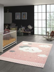 Kinderteppich mit Wolken in Rosa Größe - 160x230 cm