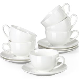 Tassen Set Porzellan, LOVECASA 6-teilige Kaffeetassen mit 6-teilige Untertassen für 6 Personen, Teetassen, Cappuccinotassen, Espressotassen Set