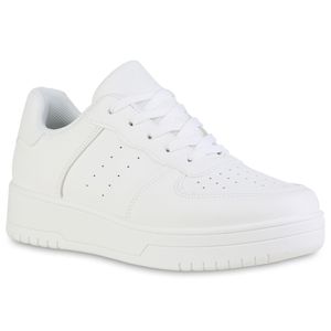 VAN HILL Damen Plateau Sneaker Keilabsatz Plateau Vorne Trendy Schuhe 840426, Farbe: Weiß, Größe: 38
