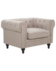 BELIANI Fotel beżowoszary tapicerowany chesterfield tuftowany pikowany vintage glamour salon