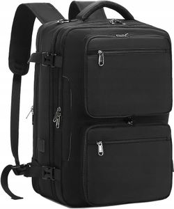 HDeyeLaptop-Rucksack 17,3 Zoll für Männer, erweiterbarer großer Reiserucksack für Handgepäck, 3-in-1 Laptop-Rucksack mit USB-Ladeanschluss, Rucksack für Geschäftsreisen, schwarz