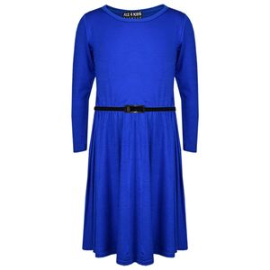 Kinder Mädchen Schlicht Königlich Blau Skater Kleid Mit Gurt 158