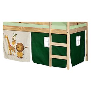Vorhang Gardine Bettvorhang DSCHUNGEL zu Hochbett Rutschbett Spielbett in grün/beige mit Tiermotive