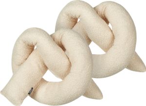 BELIANI Dekokissen 2er Set Beige Webpelz mit Füllung 172x14 cm Teddy-Optik Bretzelform Knotenkissen Modern Wohnzimmer Schlafzimmer Ausstattung
