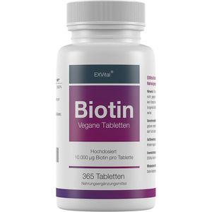 Biotin für Haare, Haut und Fingernägel hochdosiert von EXVital, 365 Tabletten
