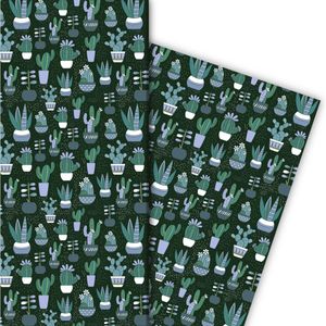 Nettes Kaktus Geschenkpapier mit Kakteen auf grün - G7602, 32 x 48cm