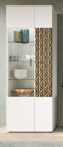 Vitrine "Relief" weiß und Gold mit 3-D Struktur Vitrinenschrank 70 x 195 cm mit LED