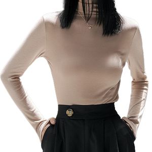 Damen Basic-Pullover mit Stehkragen und schmaler Passform und langen Ärmeln Khaki XXL