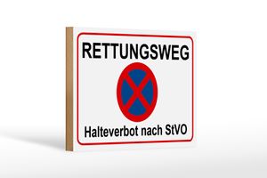 Holzschild Hinweis 18x12 cm Rettungsweg Halteverbot nach StVO