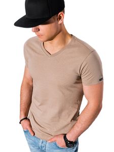 Ombre Herren T-shirt Top Kurzarm Shirt V-Ausschnitt Einfarbig Casual Basic für Männer  100 % Baumwolle 8 Farben S-XXL S1369 Hellbraun XXL