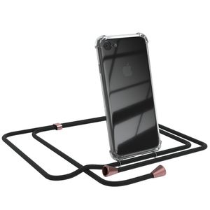 EAZY CASE Handykette kompatibel mit Apple iPhone SE (2022 / 2020), iPhone 8 / 7 Kette Handyhülle mit Umhängeband Handykordel Schutzhülle Silikon Schwarz / Rosé