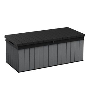 Keter Gartenbox "Darwin" 380L Anthrazit - 143x65x55 cm - Deckel bis 300 kg belastbar - naturgetreue Holzoptik