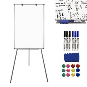 XMTECH Flipchart mit Stativ - 60 x 90 cm, höhenverstellbar, Staffelei, Stiftablage, Präsentationstafel, weiße Magnettafel, mit zahlreichem Zubehör - Magnetisches Whiteboard