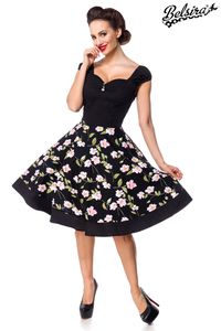 Belsira Damen Vintage Kleid Blumenkleid Retro 50s 60s Rockabilly Sommerkleid Partykleid, Größe:L, Farbe:Schwarz