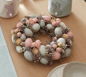 Osterkranz "Eiernest" mit Ostereiern & Blüten, Dekokranz, Tischkranz, Wandkranz