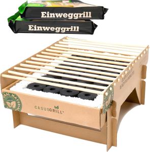 3x CasusGrill Einweggrill Einmalgrill biologisch abbaubar, Mini Grill aus natürlichen Materialien, Bambuskohle