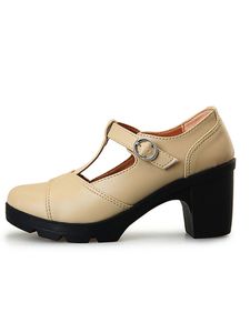 Damen High Heels Mary Jane Kleid Schuhe Anti-Rutsch Runde Zehe Pumps Leichte Formal Beige,Größe:EU 35.5