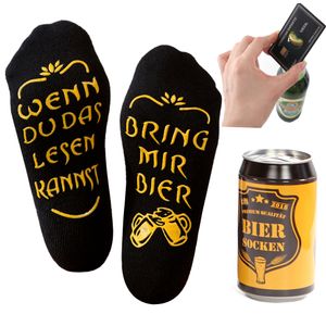 Männer Geschenk Bring mir Bier Socken mit Edelstahl Flaschenöffner Karte Schwarz