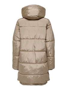 ONLY Damen Stepp-Mantel OnlNora - wattierter Wintermantel mit Teddyfell-Kapuze, Farbe:Beige, Größe:XS