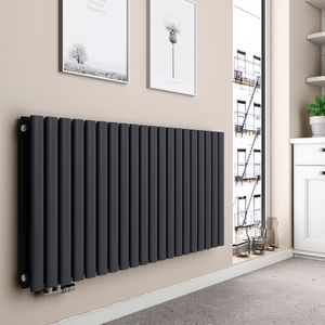 Grzejnik dekoracyjny EMKE 600 x 1180 mm Grzejnik poziomy owalny Podłączenie boczne Ogrzewanie dwuwarstwowe, 1828 W, antracytowy