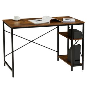 Schreibtisch TAVIRA im Industrial Stil aus Metall in schwarz und MDF in Vintage Optik, Tisch im minimalistischen Vintage Look mit 2 offenen Fächern
