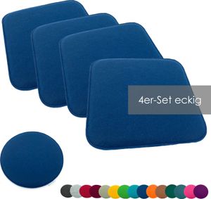 heimtexland ® Sitzkissen Set Filz Stuhlkissen Stuhlauflage Filzkissen Stuhl Polster Kissen Typ631 4er Set 35 x 35 cm Eckig Marineblau