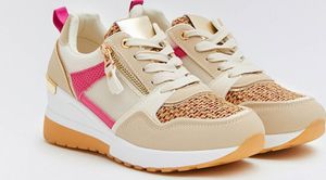 Buonarotti - Wedge-Sneakers Beige mit Reißverschluss Pinkfarben und canvas - 38 EU - Beige