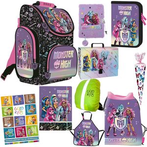 Schulranzen für Jungen und Mädchen - Schul-Rucksack für Kinder mit Federmäppchen - Schuhbeutel und Hausaufgabenheft - Monster High Motiv