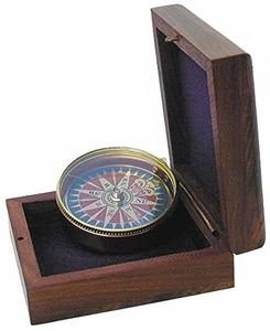 maritime-deco Dekorativer Kompass aus Messing in Holzschatulle