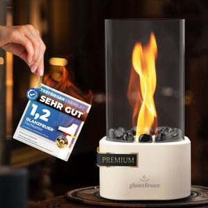 GLANZFEUER® Tischkamin -PremiumEthanol Tischkamin Tischfeuer Outdoor & Tischfeuer Indoor - Hochwertiger Bioethanol Tischkamin Outdoor Tisch Feuer