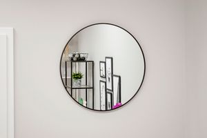 Spiegel 80x80cm rund wandmontiert mit Metallrahmen schwarz | in 3 Größen für Bad, Flur, Wohnzimmer, Esszimmer oder Schminkspiegel