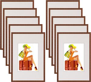 WOLTU 10er Set Bilderrahmen Bildergalerie Fotogalerie mit Passepartout, Foto Collage Galerie, Kunststoff und Echtglas, New Life Style, Bronze, 21x29,7cm( A4)