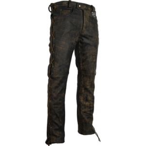 Lederhose an den seiten geschnürt in braun Bikerjeans Lederjeans Rockerhose (44)