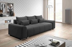 FURNIX Sofa LORETA Couch 3-Sitzer mit Schlaffunktion und Bettkasten Loft Classic Design modern Schwarz MO96