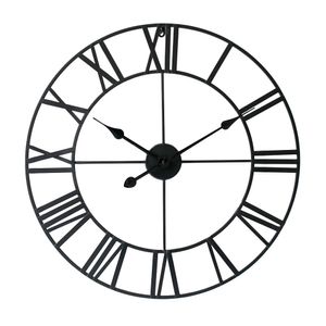 LW Collection Wanduhr Olivier schwarz 60cm - Wanduhr Römische Ziffern - Industrielle Wanduhr Silent Timepiece