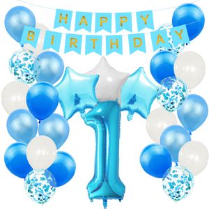 Oblique Unique 1. Geburtstag Party Deko Set - Happy Birthday Girlande + Zahl 1 Ballon + Konfetti Luftballons + Sterne