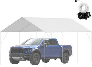 SucceBuy prístrešok na auto, 3 x 6 m, odolná, nepremokavá plachta s UV ochranou, jednoduchá inštalácia pomocou 40 gumových napínačov, prístrešok na garáž, biely