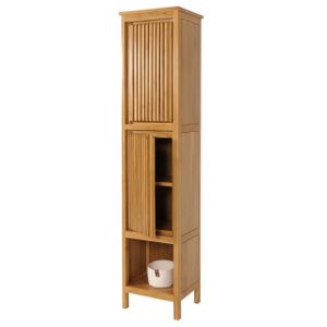 Vysoká skříňka z teakového dřeva HWC-M70, koupelnová skříňka, 2 dveře, 5 přihrádek, kvalitní teakové dřevo třídy B (dřevo srdcovky, 20-30 let) 181x41x35cm